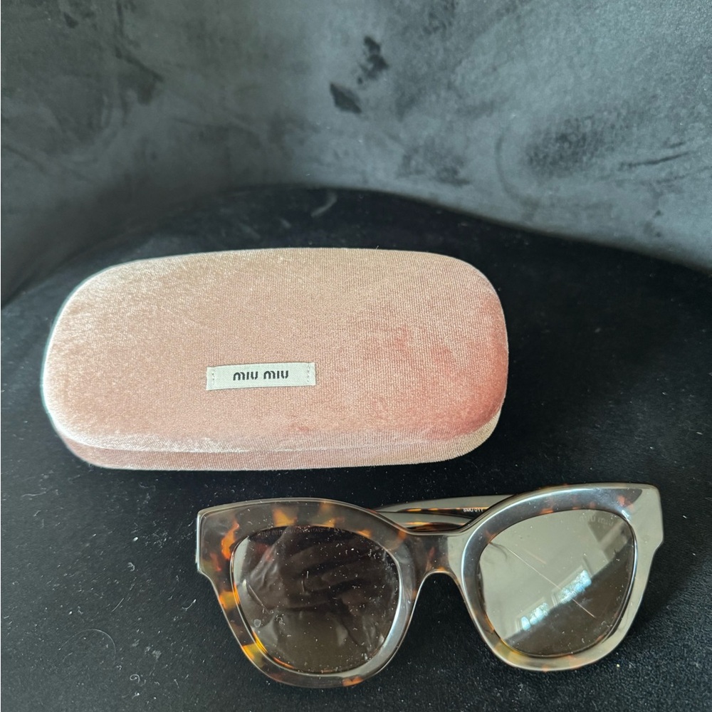 Miu Miu Tortoiseshell Sunglasses with Velvet Pink Case